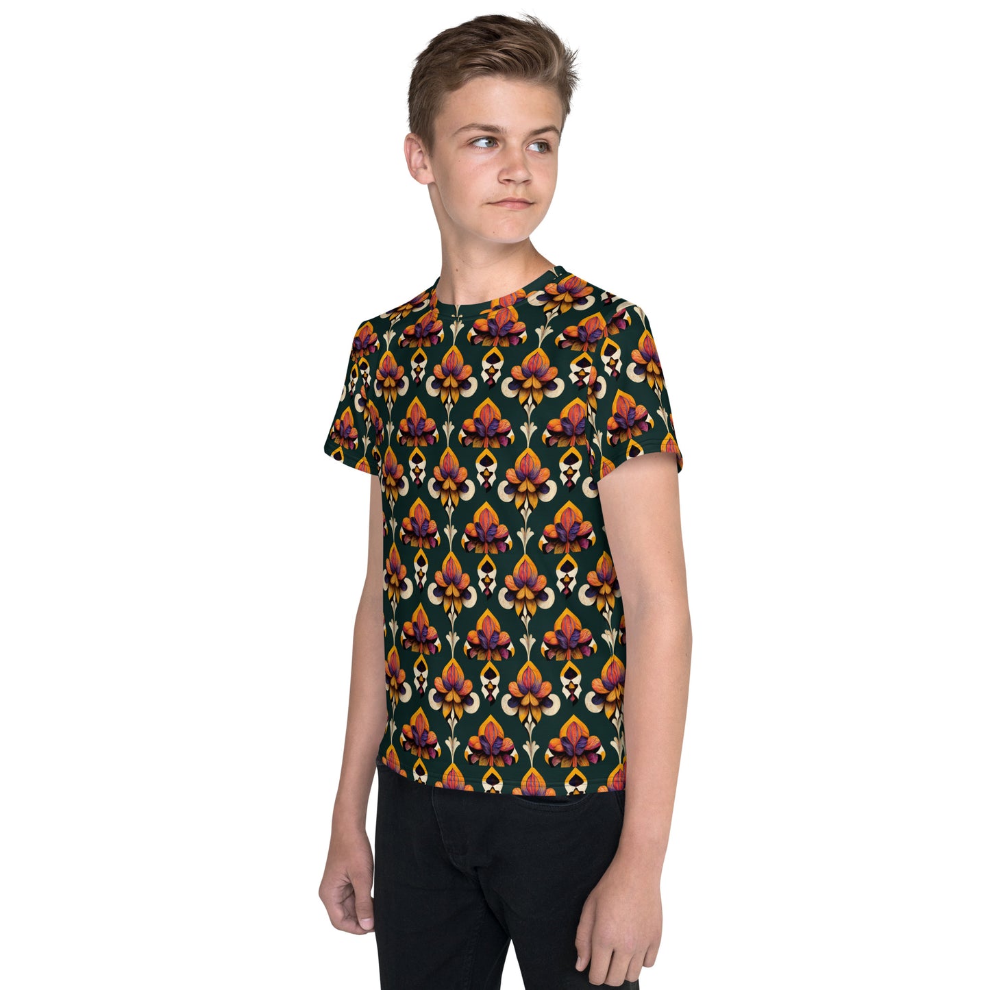 Taza’s Radiant Petals Junior Boy’s crew neck t-shirt