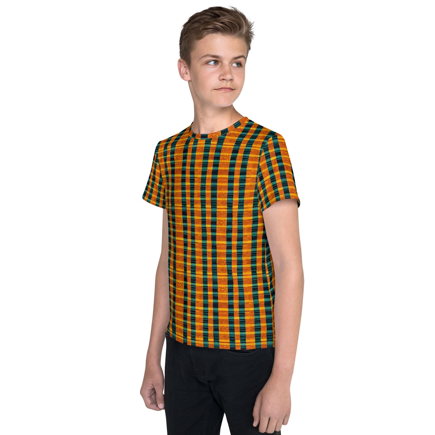 Teal & Tangerine Tapestry Junior Boy’s crew neck t-shirt