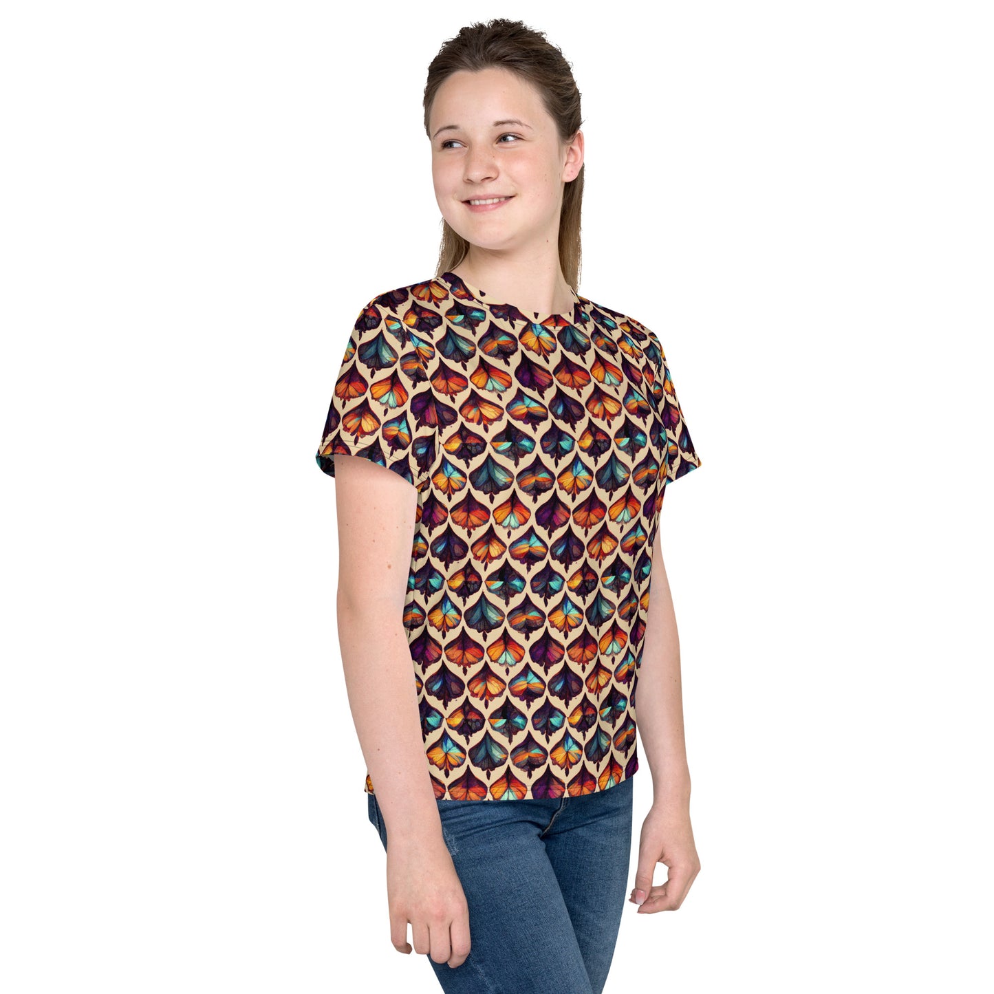 Butterfly Kaleidoscope Junior Girl’s crew neck t-shirt