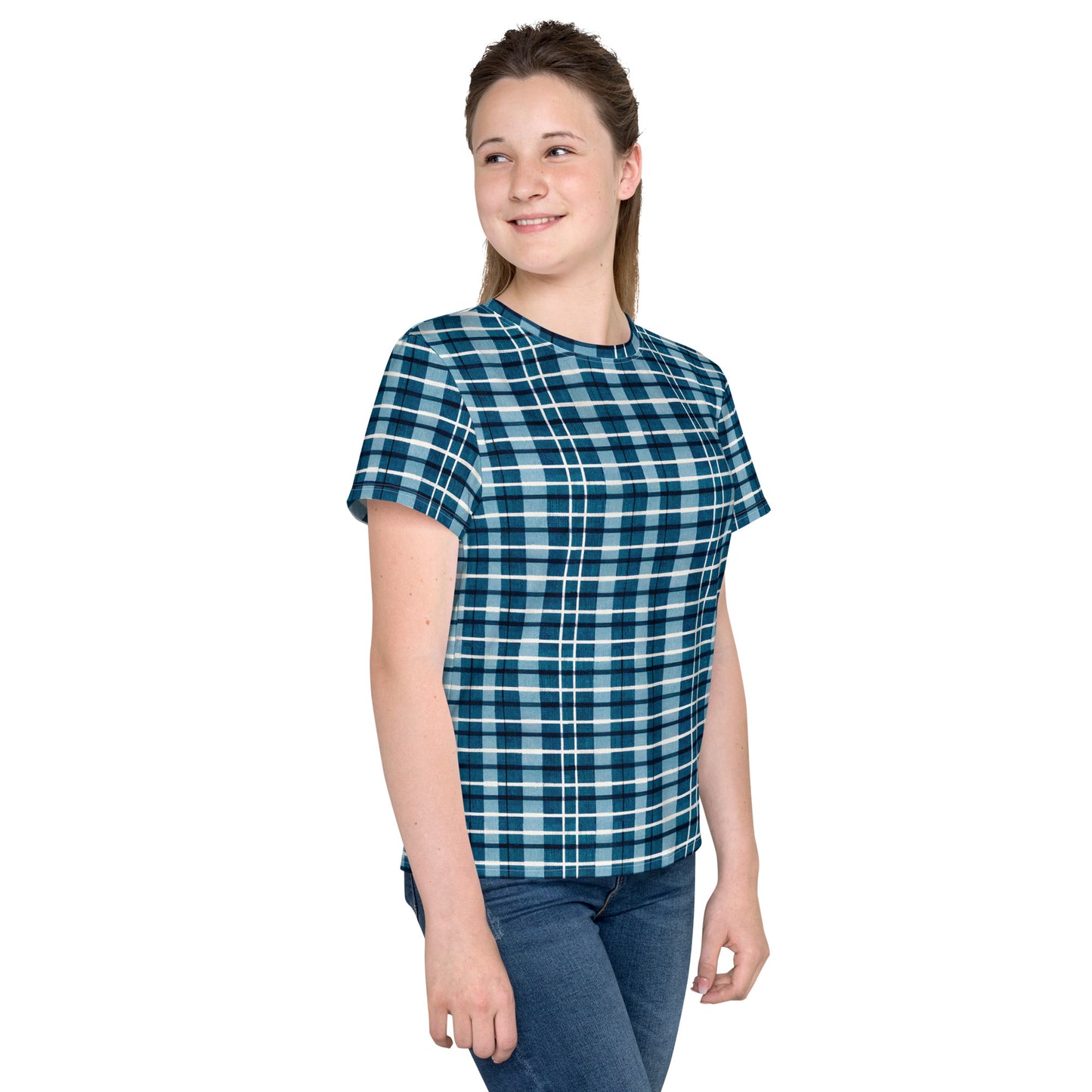 Scotsman’s Skyward Plaid Junior Girl’s crew neck t-shirt