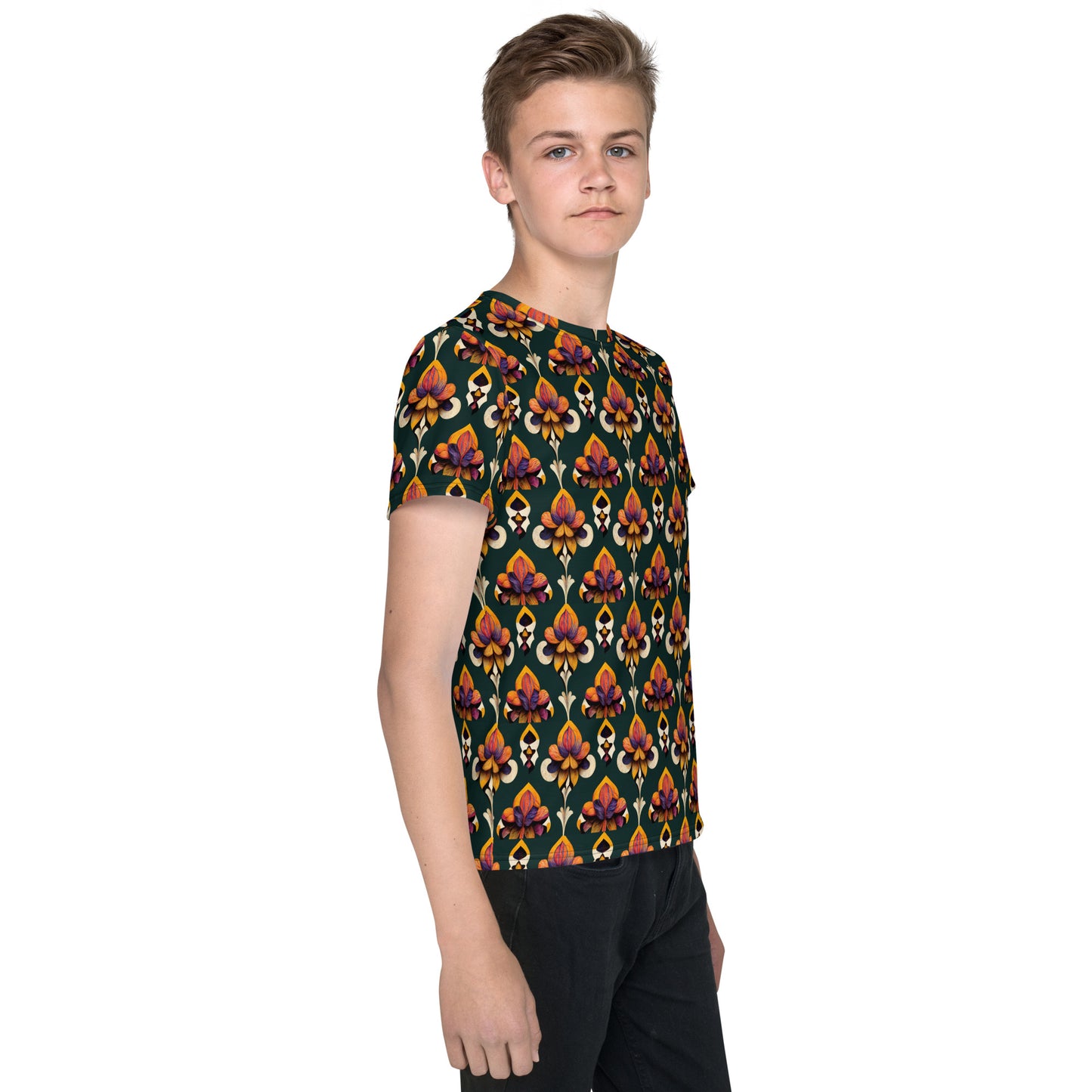 Taza’s Radiant Petals Junior Boy’s crew neck t-shirt