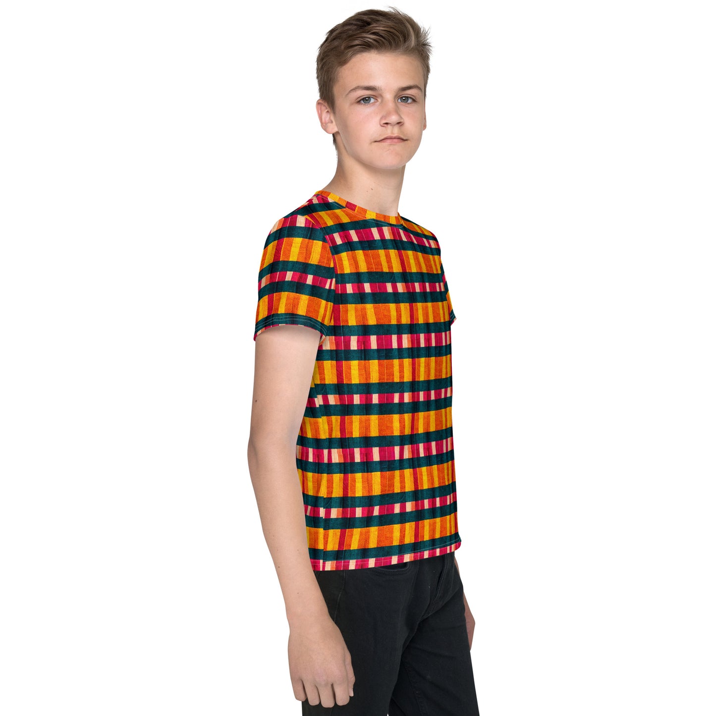 Tropical Fiesta Plaid Junior Boy’s crew neck t-shirt