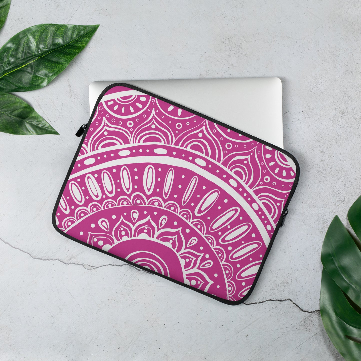 Yin Yang Mandala on Dark Pink Laptop Sleeve