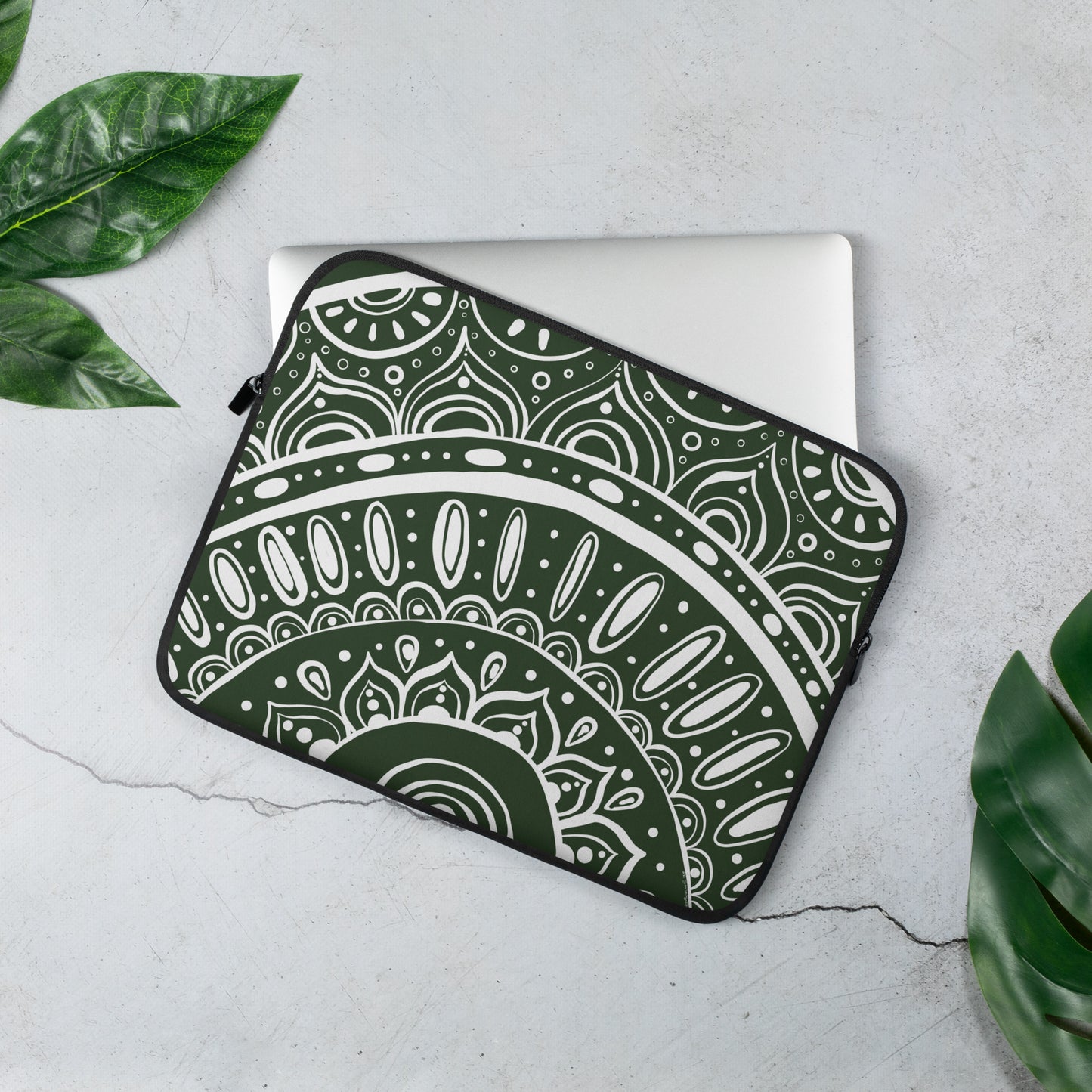 Yin Yang Mandala on Green Laptop Sleeve