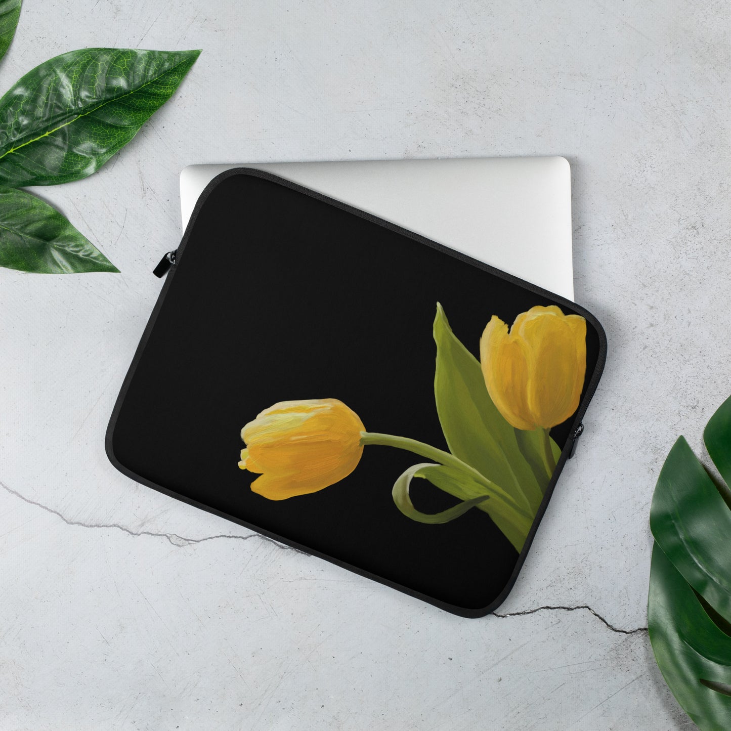 Sue’s Yellow Tulips on Black Laptop Sleeve