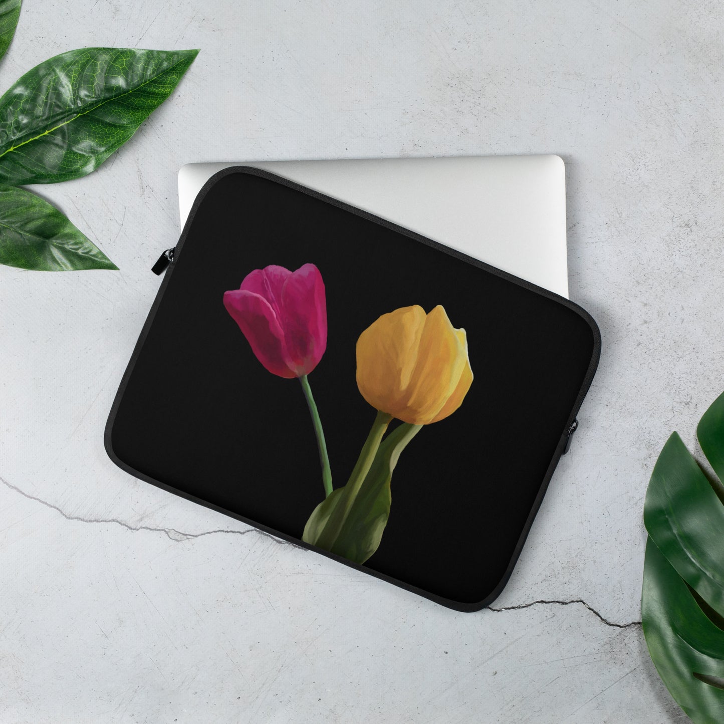 Jemita’s Tulips on Black Laptop Sleeve