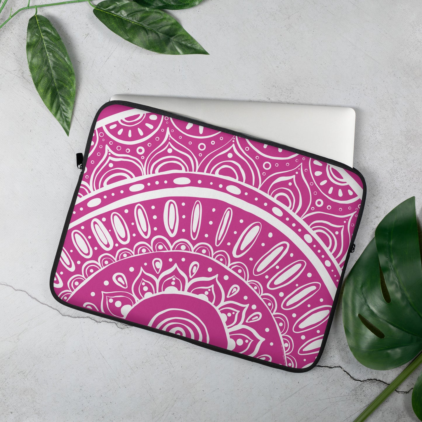 Yin Yang Mandala on Dark Pink Laptop Sleeve