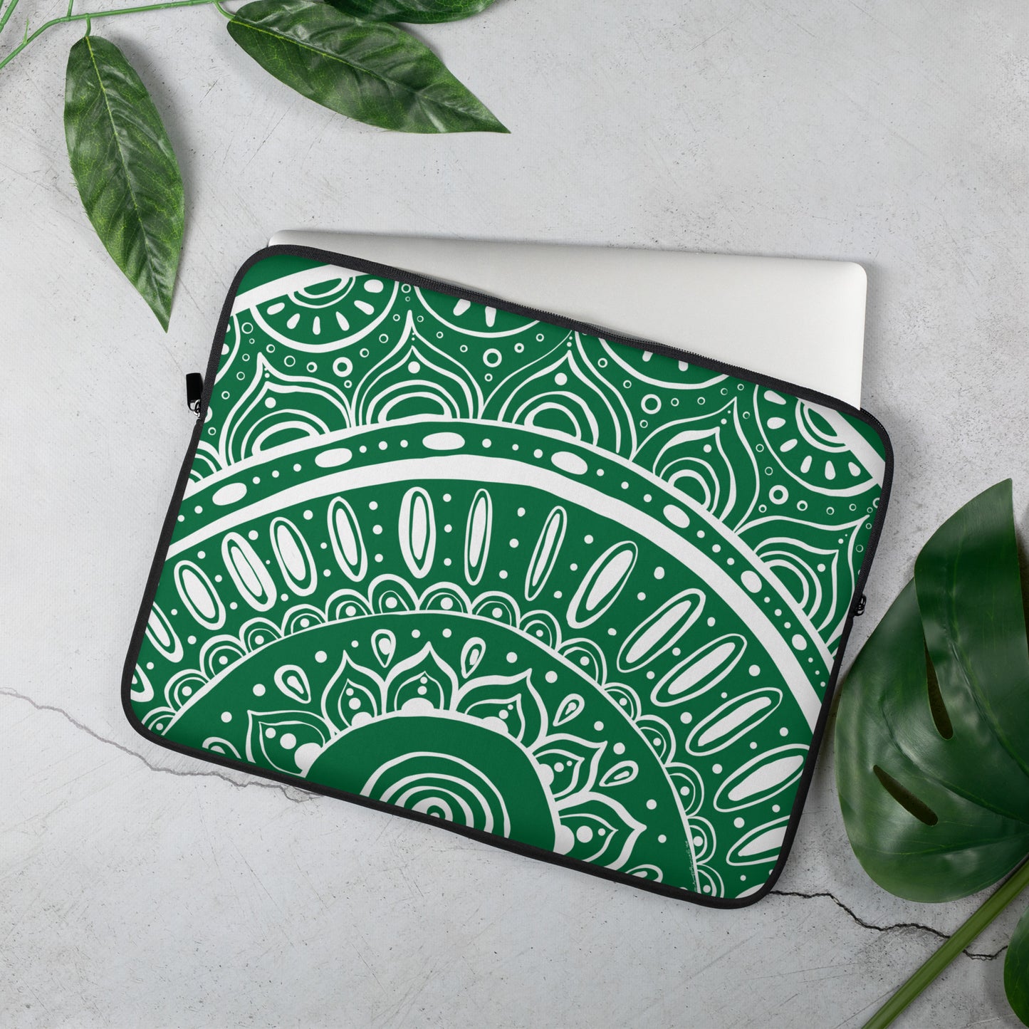 Yin Yang Mandala on Green Laptop Sleeve