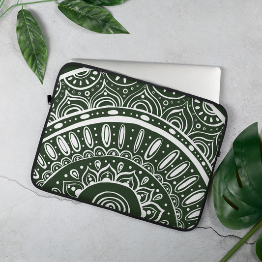 Yin Yang Mandala on Green Laptop Sleeve