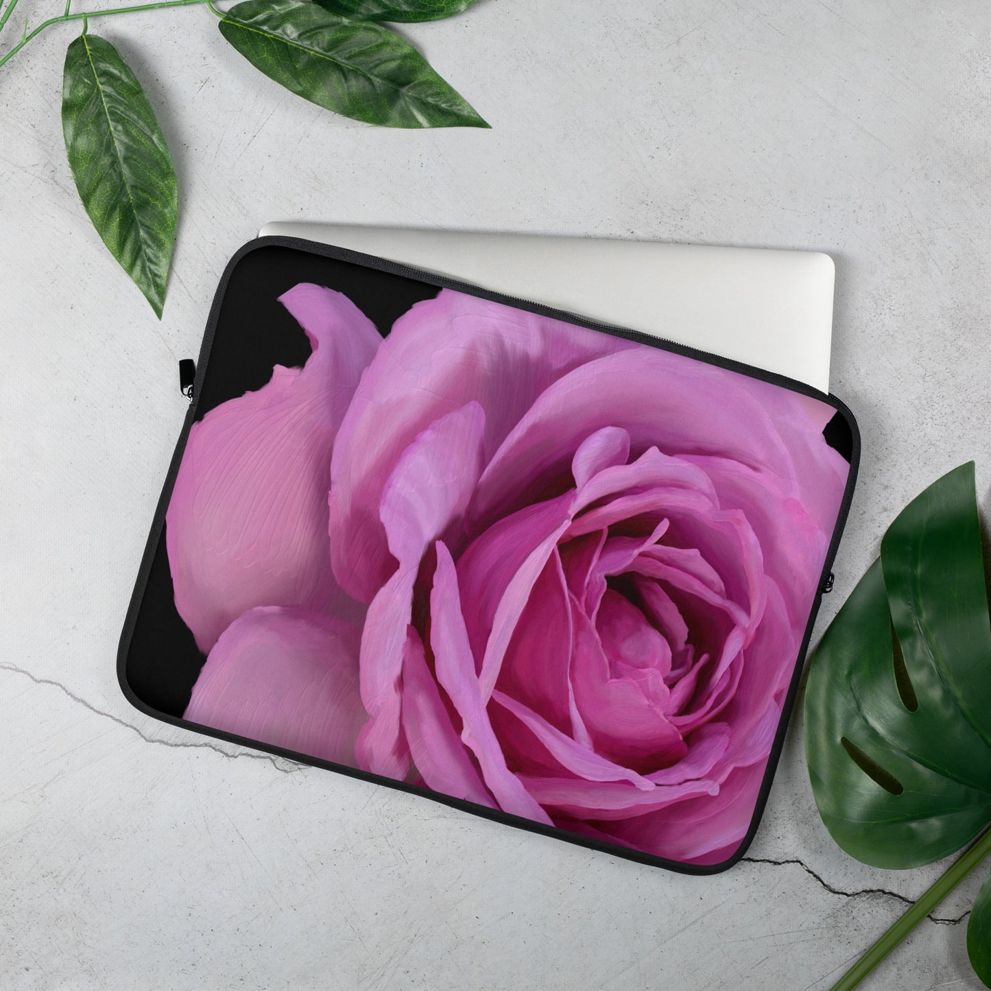 Leslie’s Rose on Black Laptop Sleeve