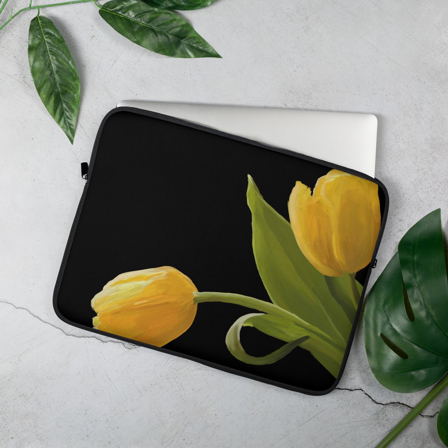 Sue’s Yellow Tulips on Black Laptop Sleeve