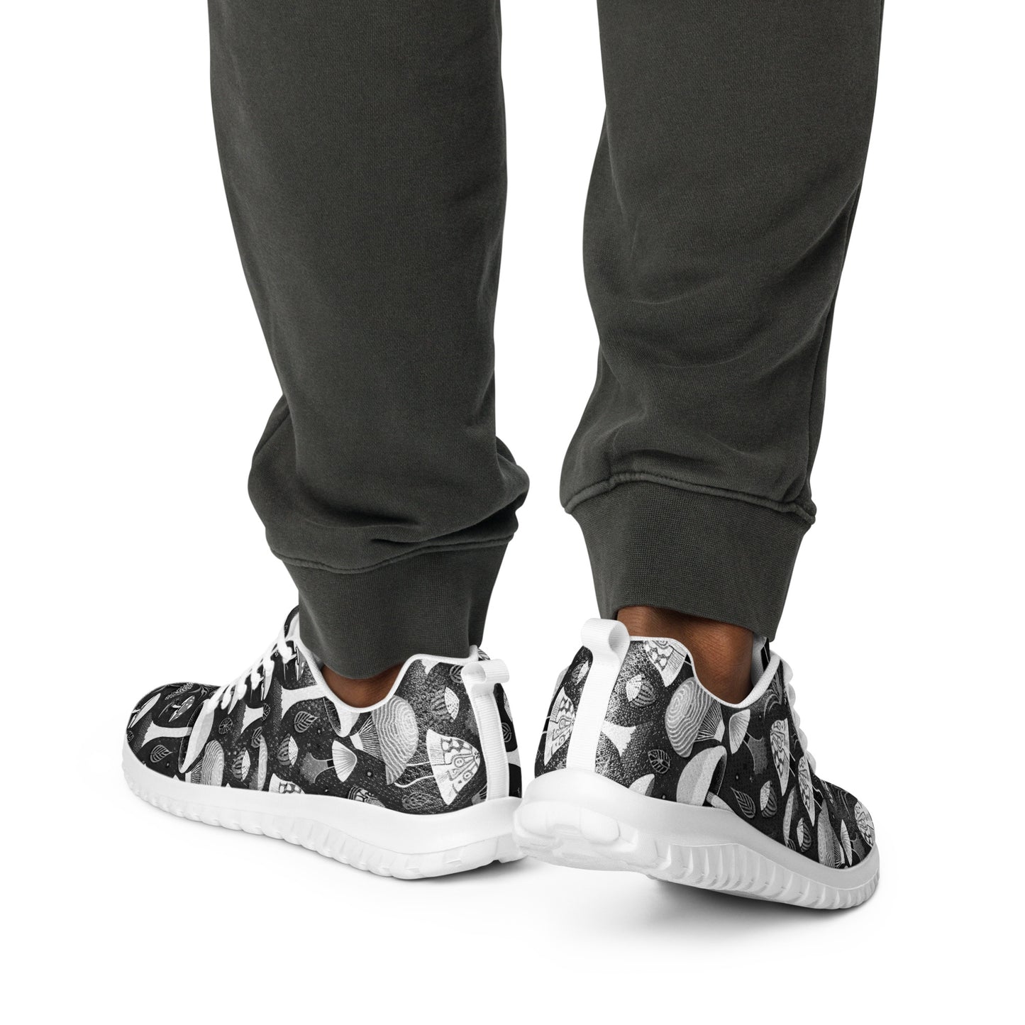 Whimsical Mushrooms in B&W Men’s athletic shoes