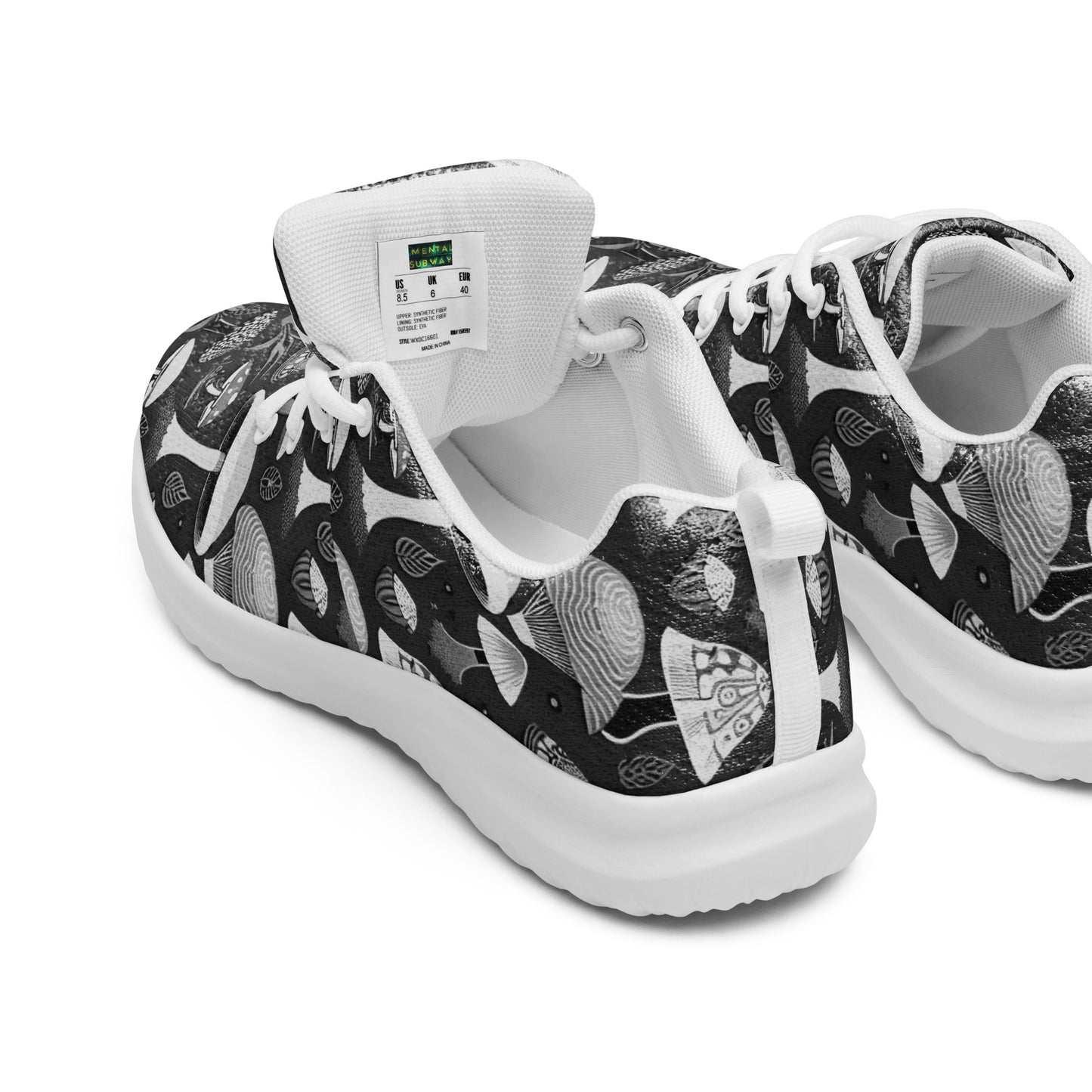 Whimsical Mushrooms in B&W Men’s athletic shoes