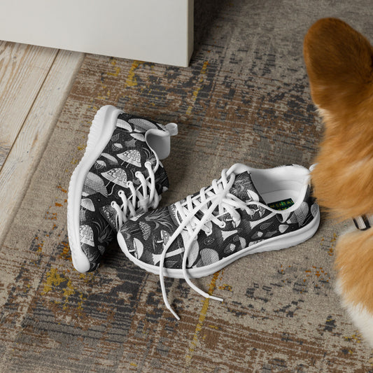 Whimsical Mushrooms in B&W Men’s athletic shoes