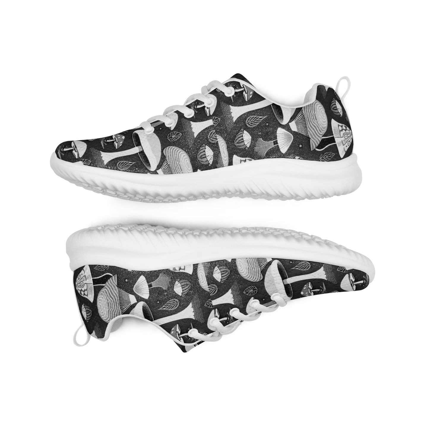 Whimsical Mushrooms in B&W Men’s athletic shoes