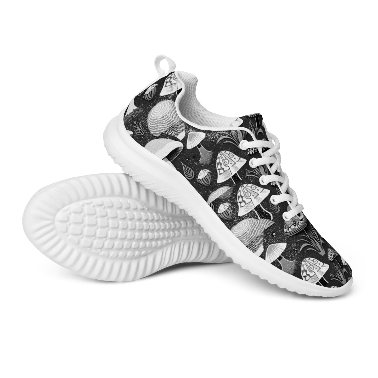 Whimsical Mushrooms in B&W Men’s athletic shoes