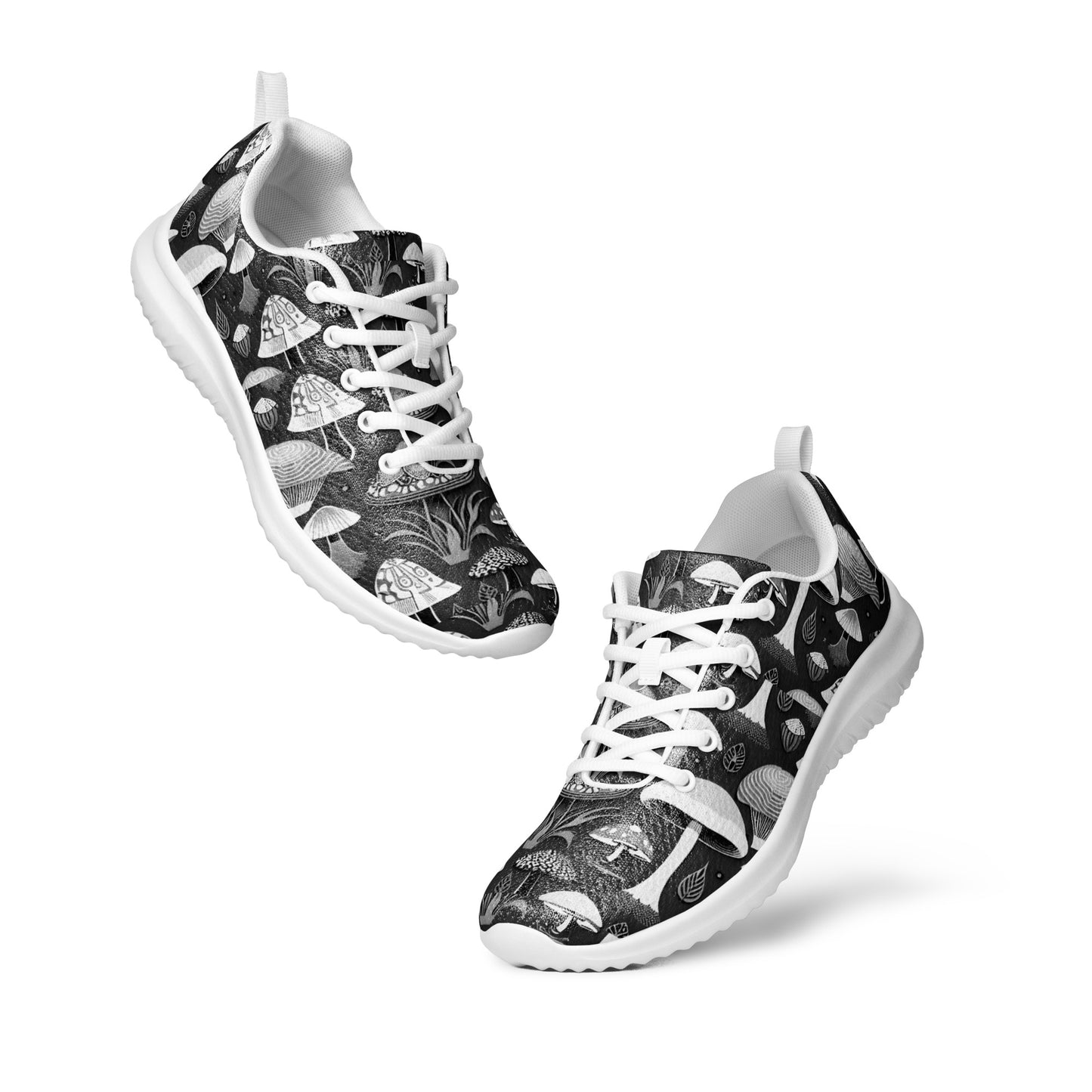 Whimsical Mushrooms in B&W Men’s athletic shoes