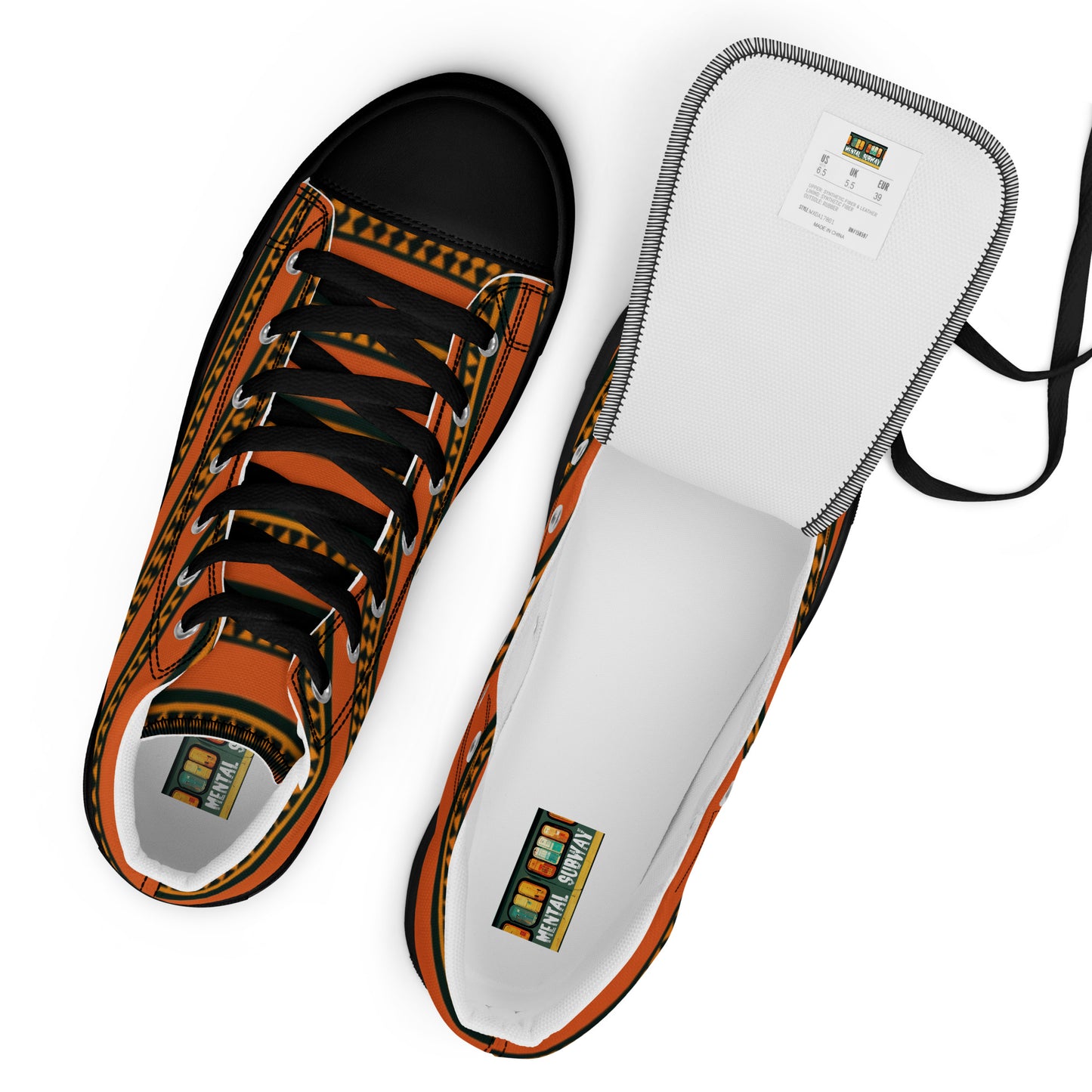 Timbuktu Tangerine Tapestry Men’s high top canvas shoes