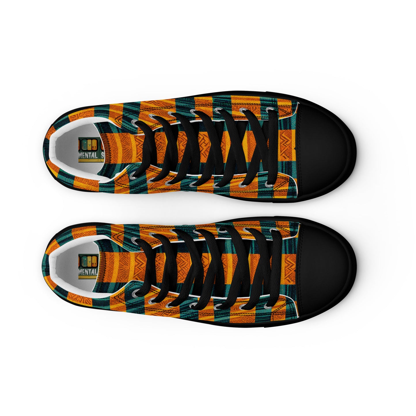 Teal & Tangerine Tapestry Men’s high top canvas shoes