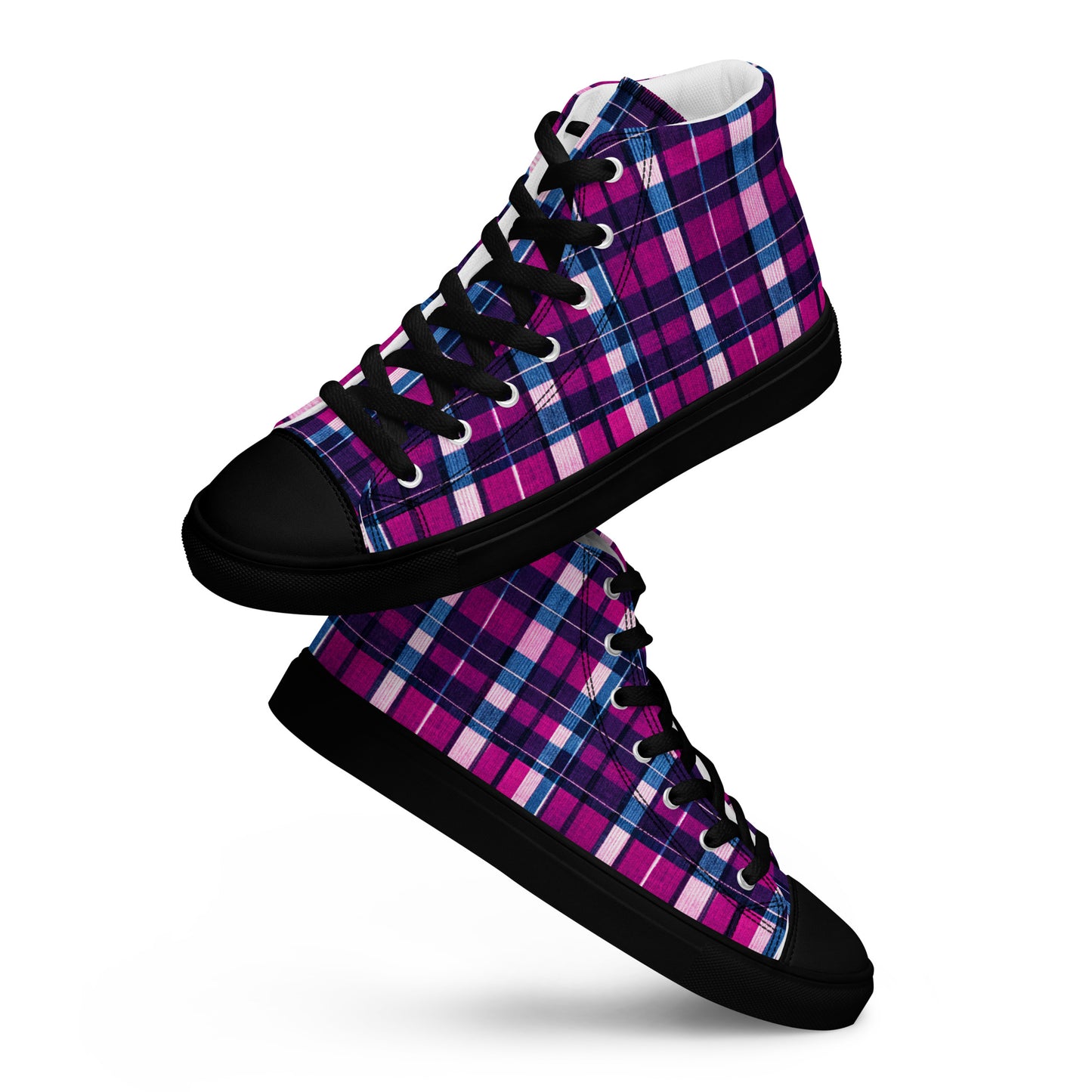 Fuchsia Fusion Check Men’s high top canvas shoes