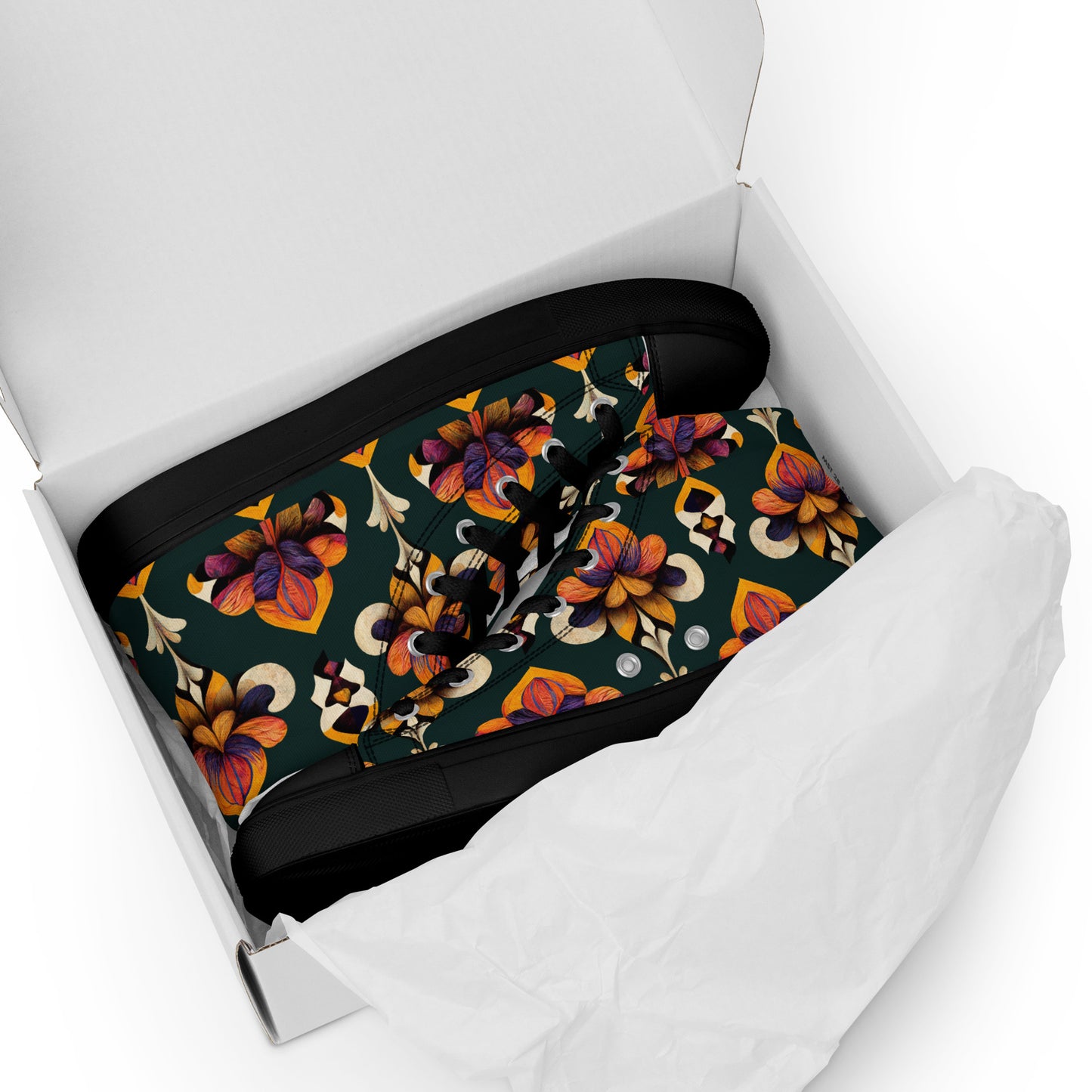 Taza’s Radiant Petals Men’s high top canvas shoes