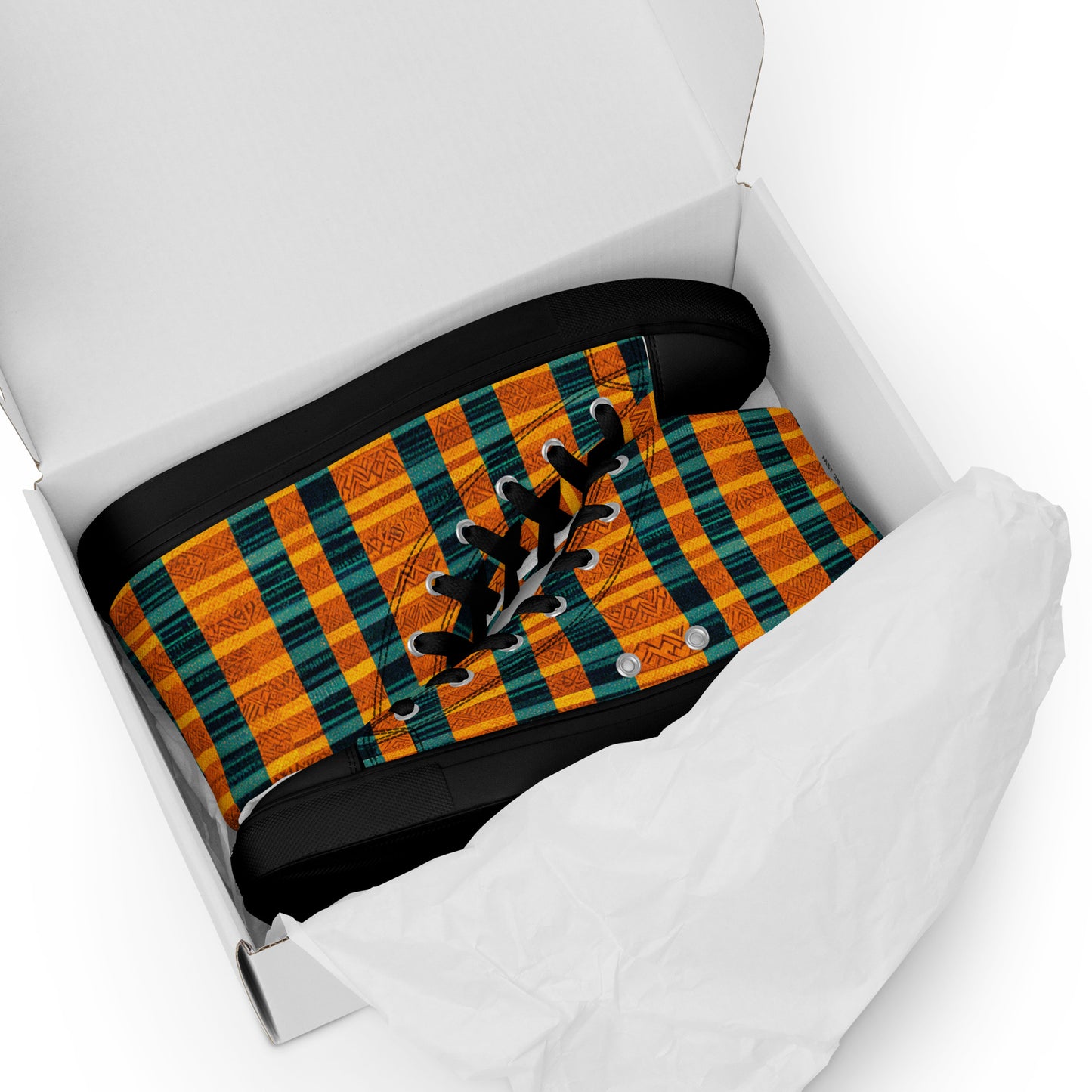 Teal & Tangerine Tapestry Men’s high top canvas shoes