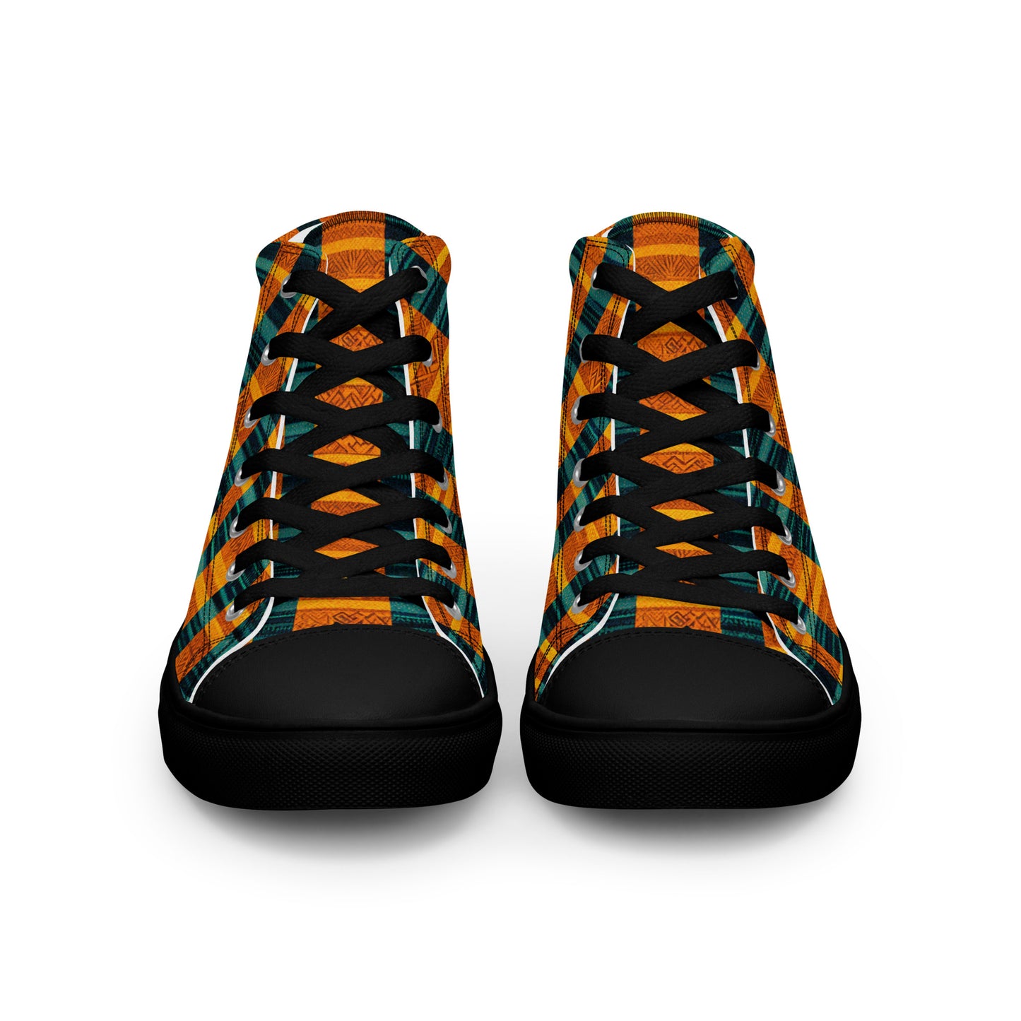 Teal & Tangerine Tapestry Men’s high top canvas shoes