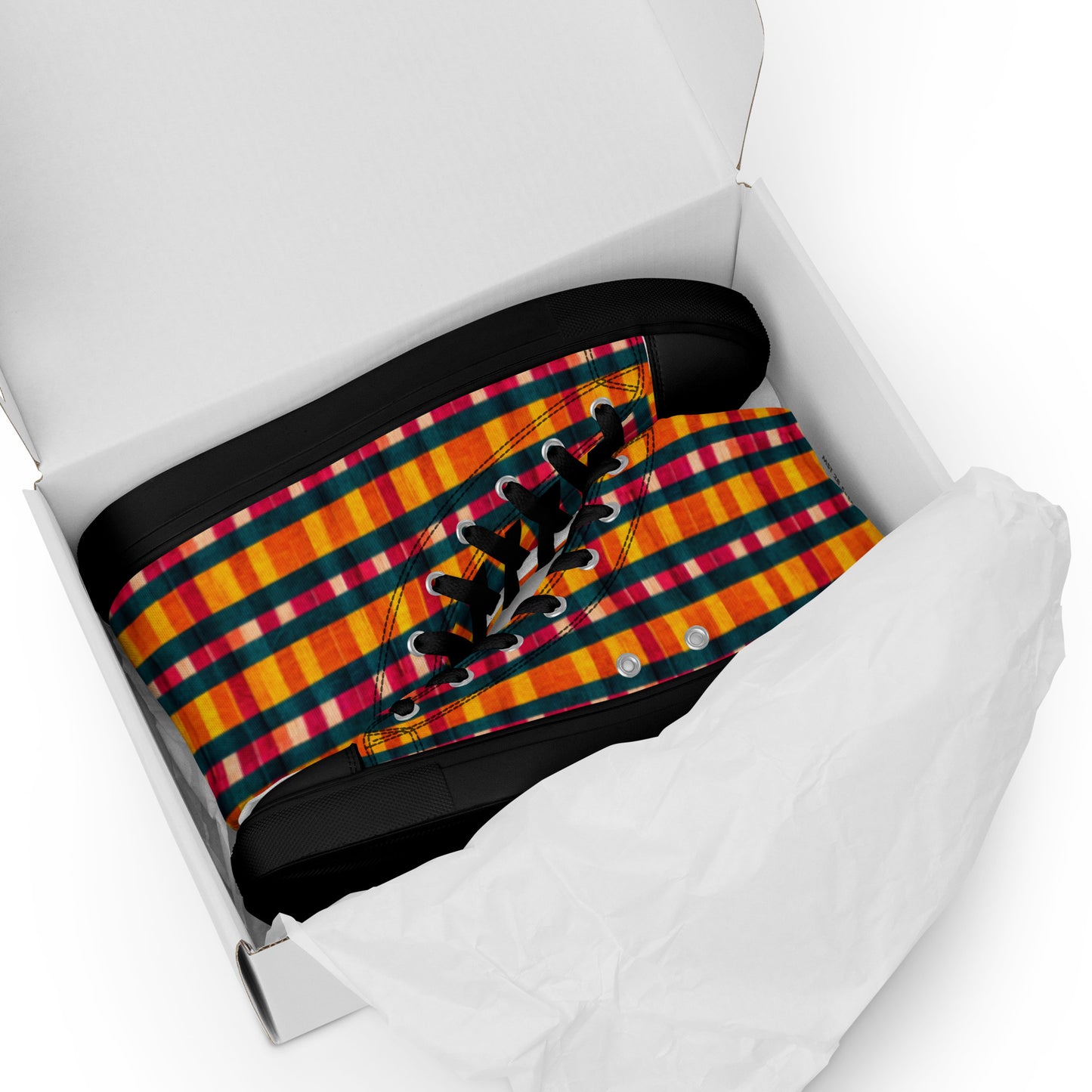 Tropical Fiesta Plaid Men’s high top canvas shoes