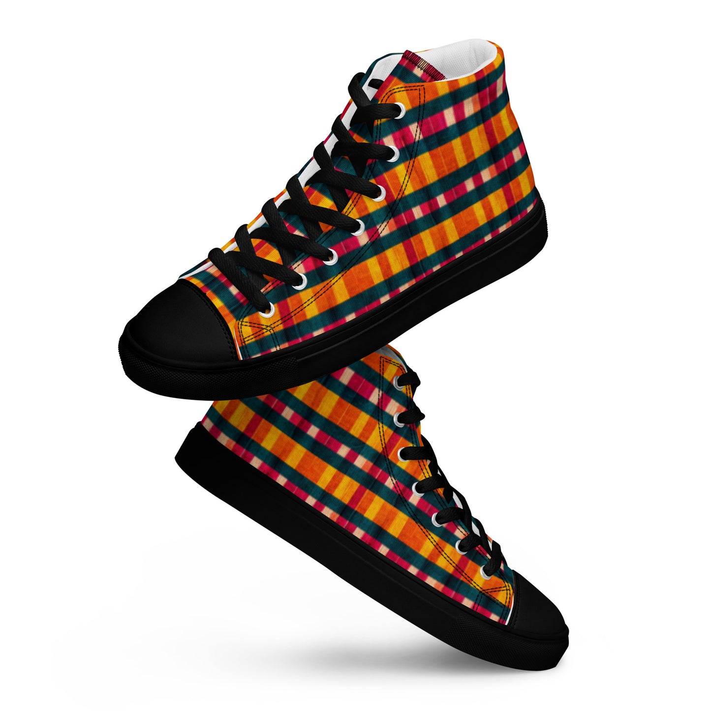 Tropical Fiesta Plaid Men’s high top canvas shoes