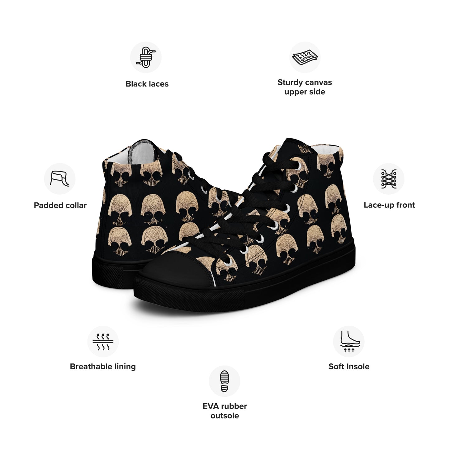 Skulls Grid Men’s high top canvas shoes