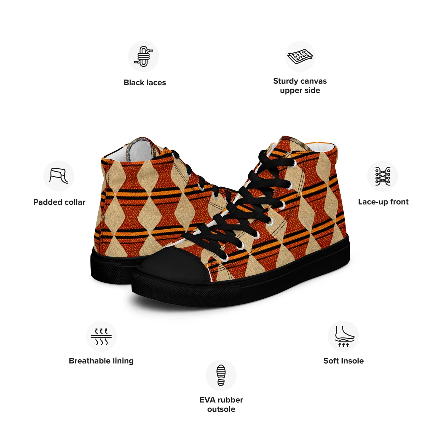 Tribal Tranquility in Neutrals Men’s high top canvas shoes