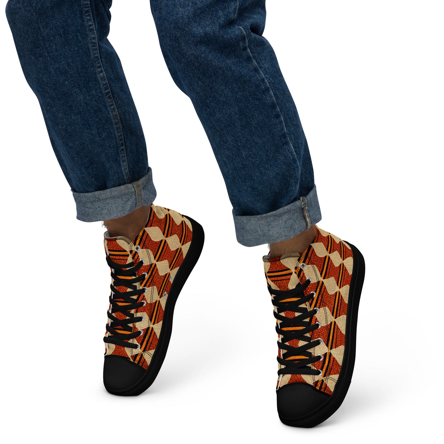 Tribal Tranquility in Neutrals Men’s high top canvas shoes