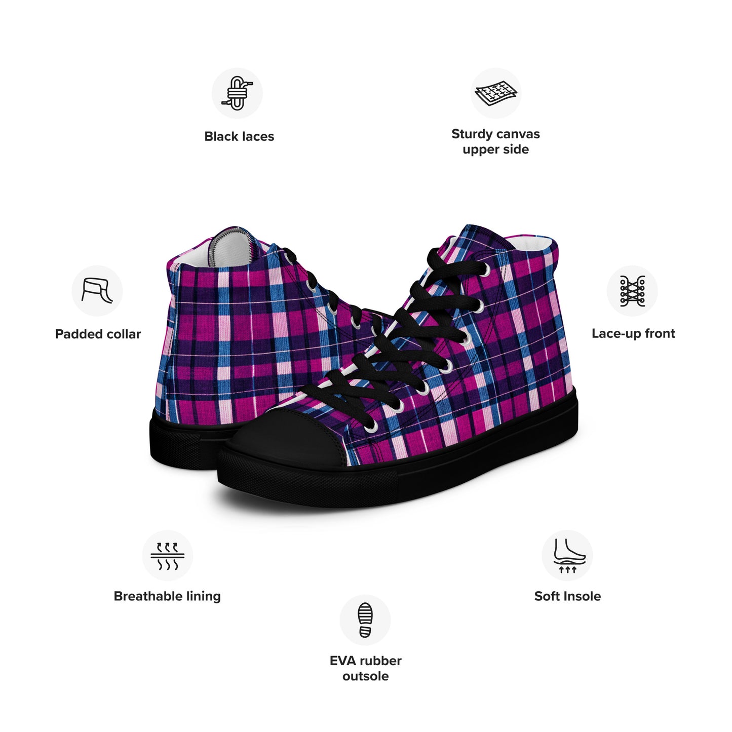 Fuchsia Fusion Check Men’s high top canvas shoes