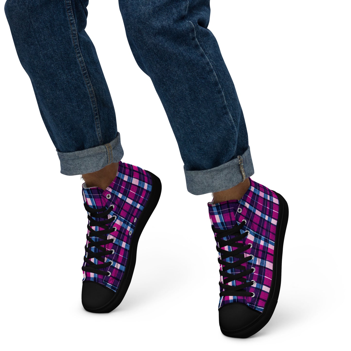 Fuchsia Fusion Check Men’s high top canvas shoes