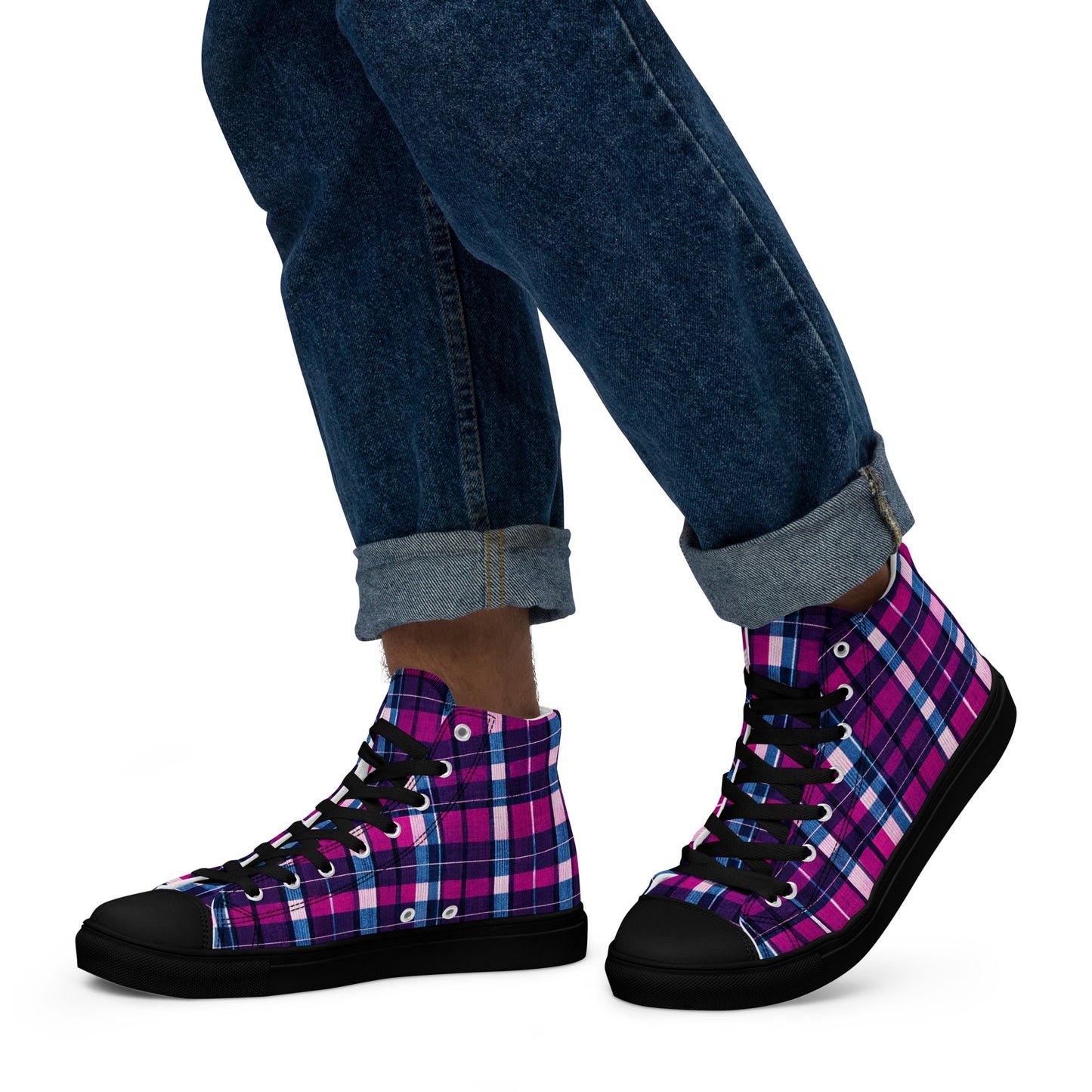 Fuchsia Fusion Check Men’s high top canvas shoes