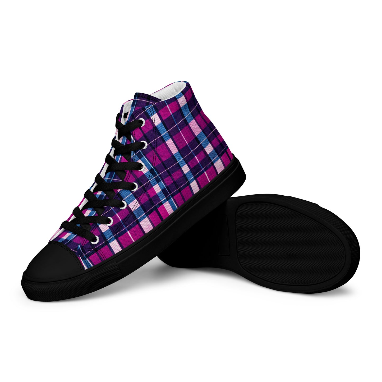 Fuchsia Fusion Check Men’s high top canvas shoes