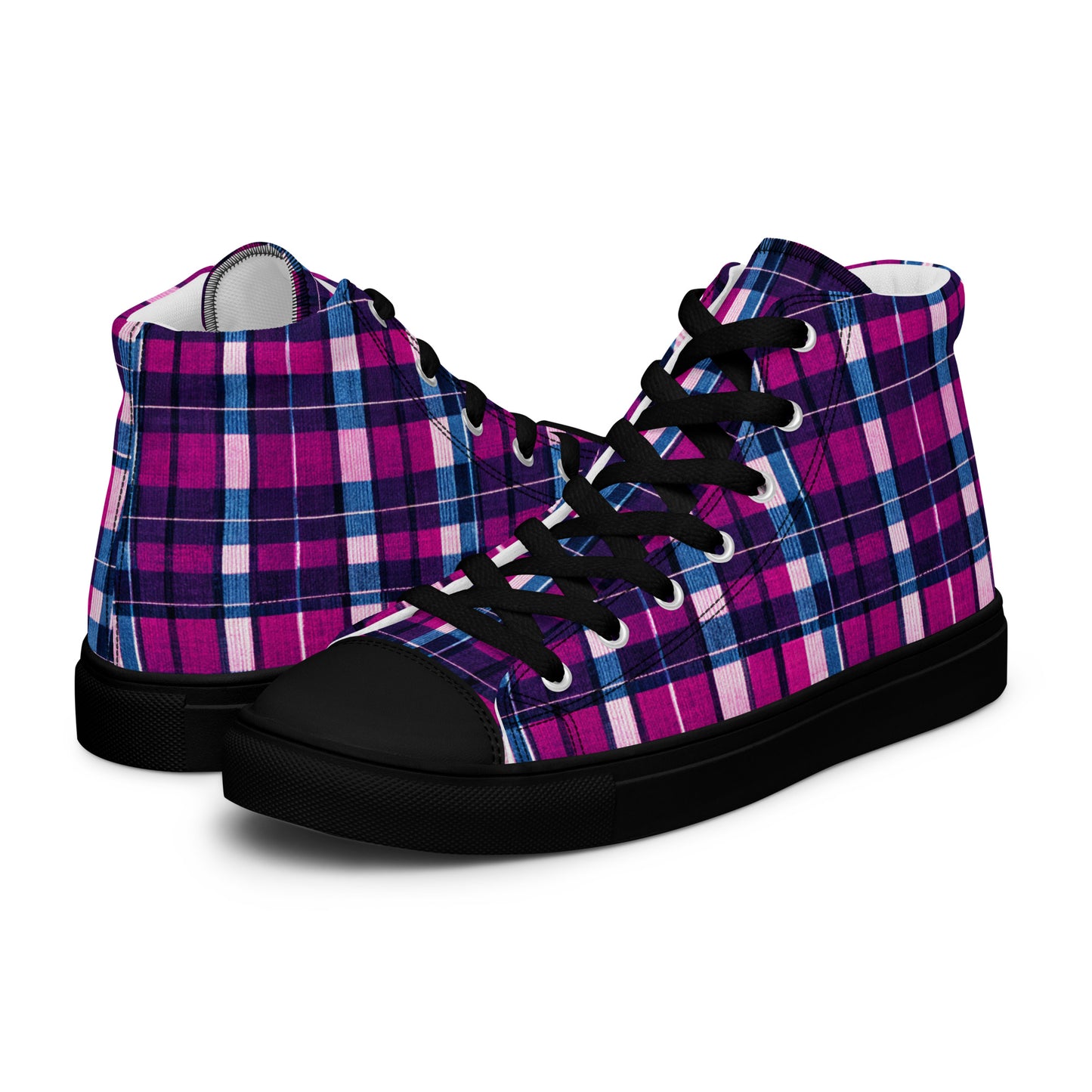 Fuchsia Fusion Check Men’s high top canvas shoes