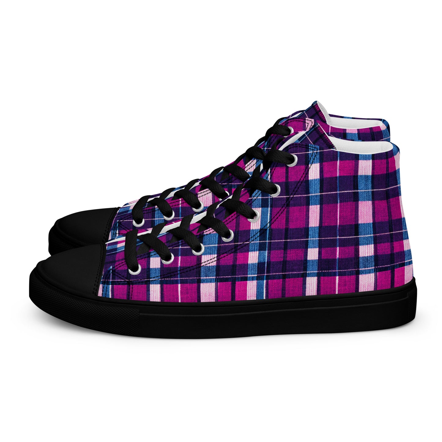 Fuchsia Fusion Check Men’s high top canvas shoes