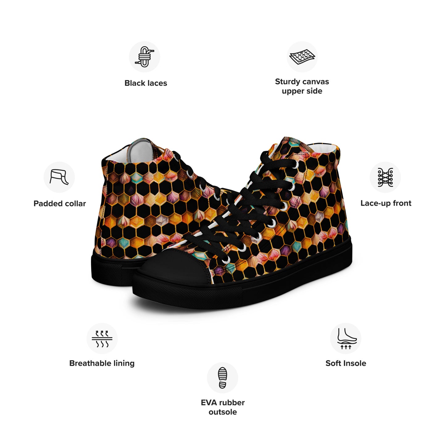 Beehive Lattice Love Men’s high top canvas shoes