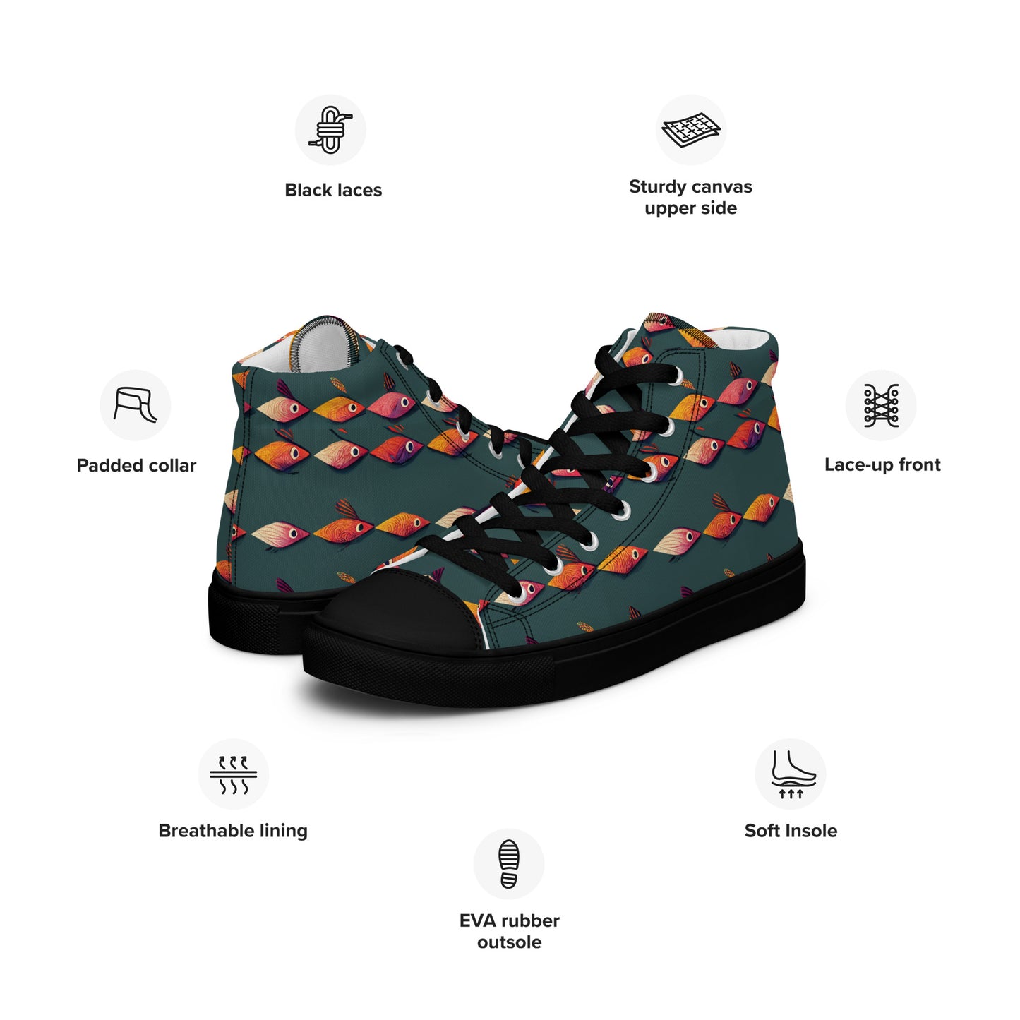 Brilliant Fish Brigade Men’s high top canvas shoes