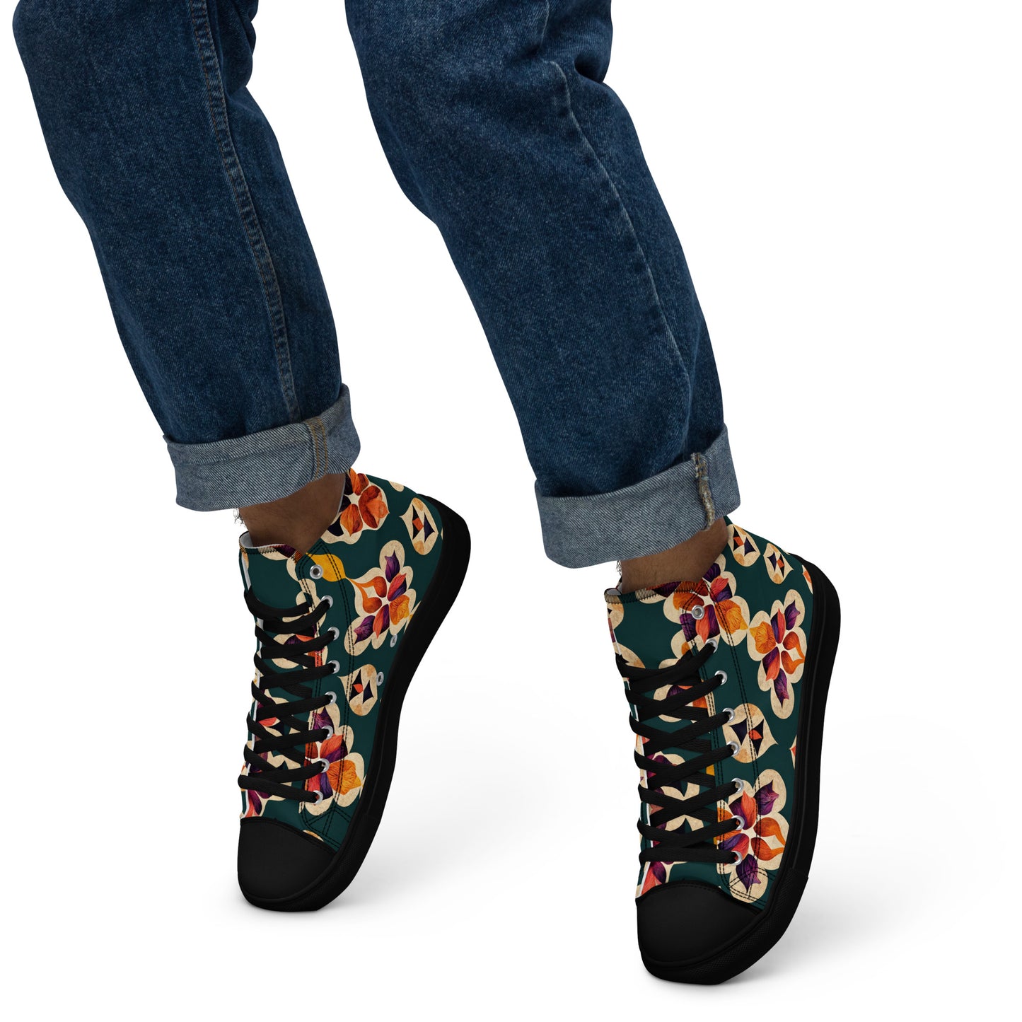 Ifrane’s Rainbow Blossoms Men’s high top canvas shoes