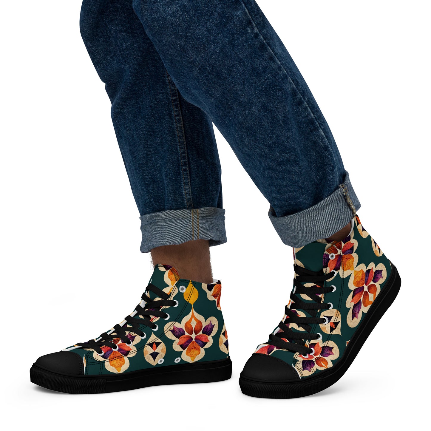 Ifrane’s Rainbow Blossoms Men’s high top canvas shoes