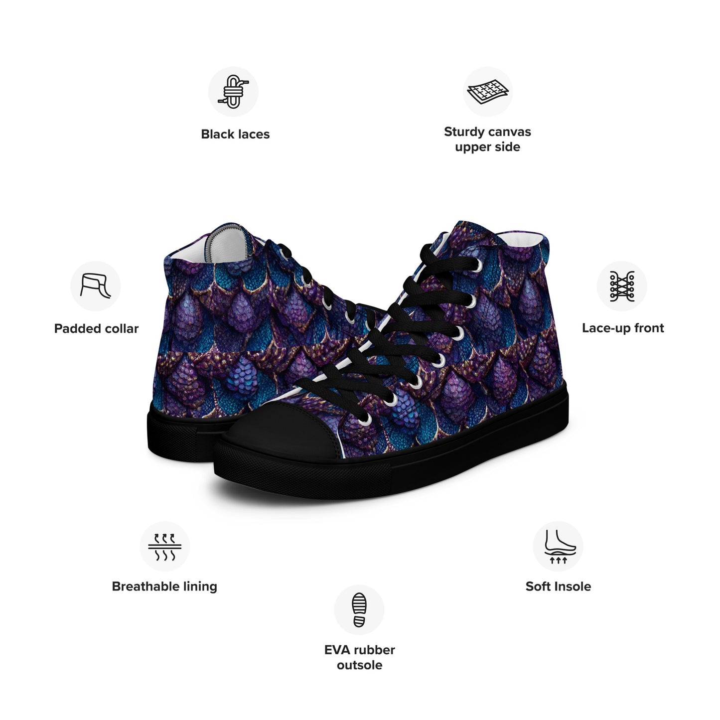 Luminosa, the Radiant Amethyst Drakon Men’s high top canvas shoes