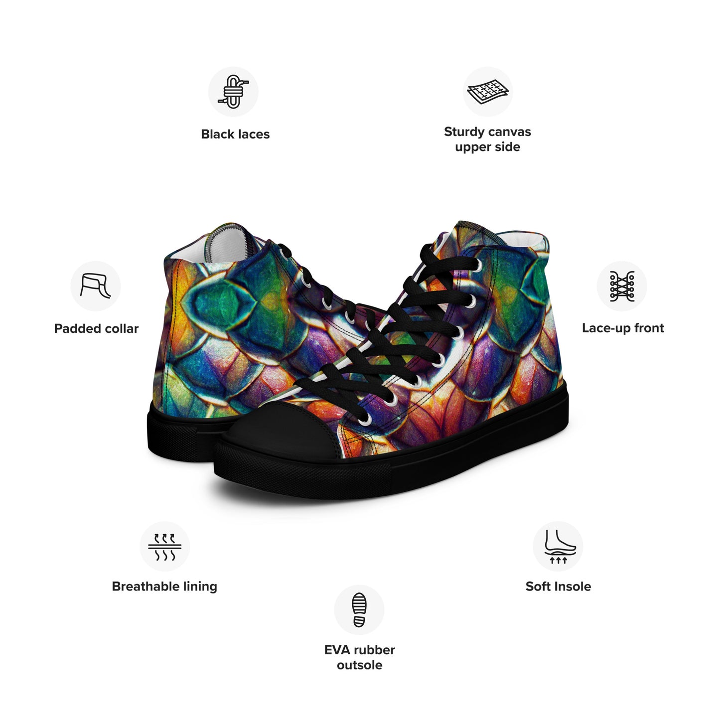 Margonithia, the Glittering Rainbow Sovereign Men’s high top canvas shoes