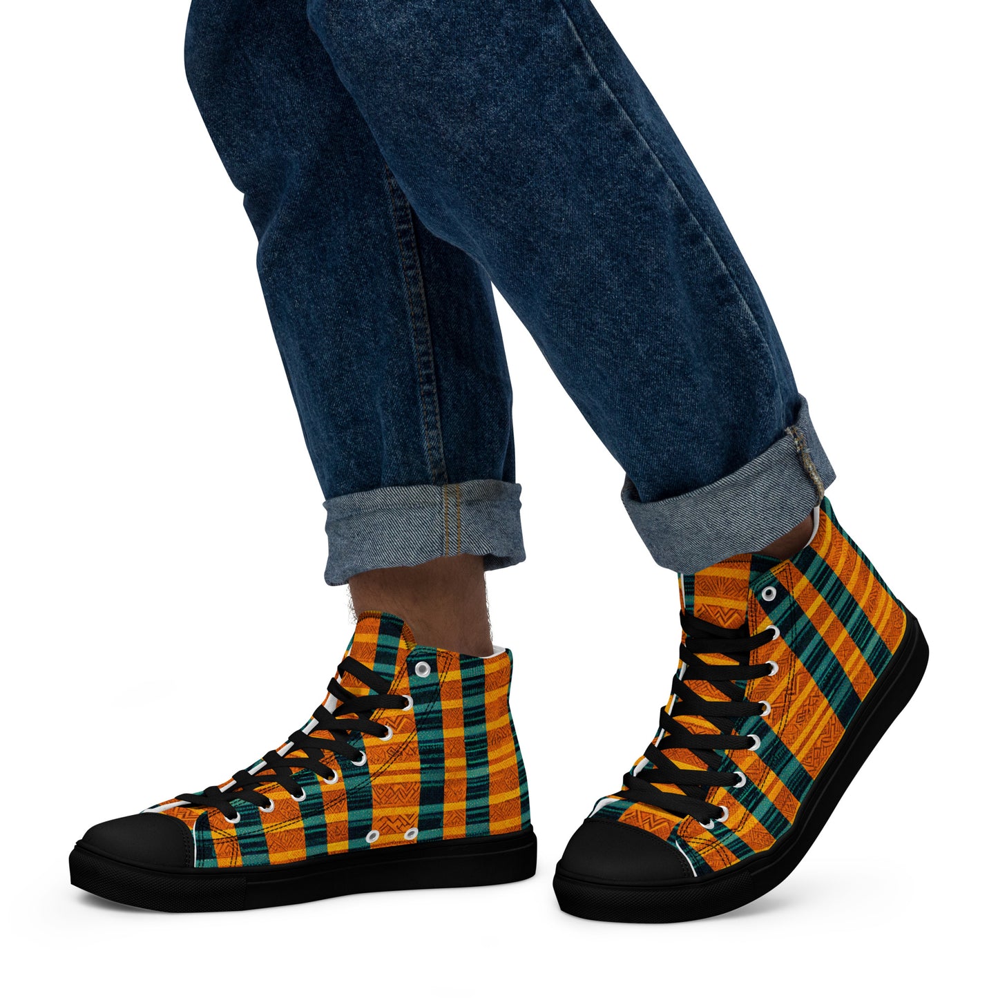 Teal & Tangerine Tapestry Men’s high top canvas shoes