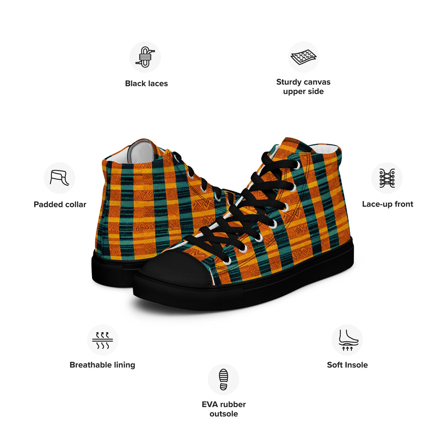 Teal & Tangerine Tapestry Men’s high top canvas shoes