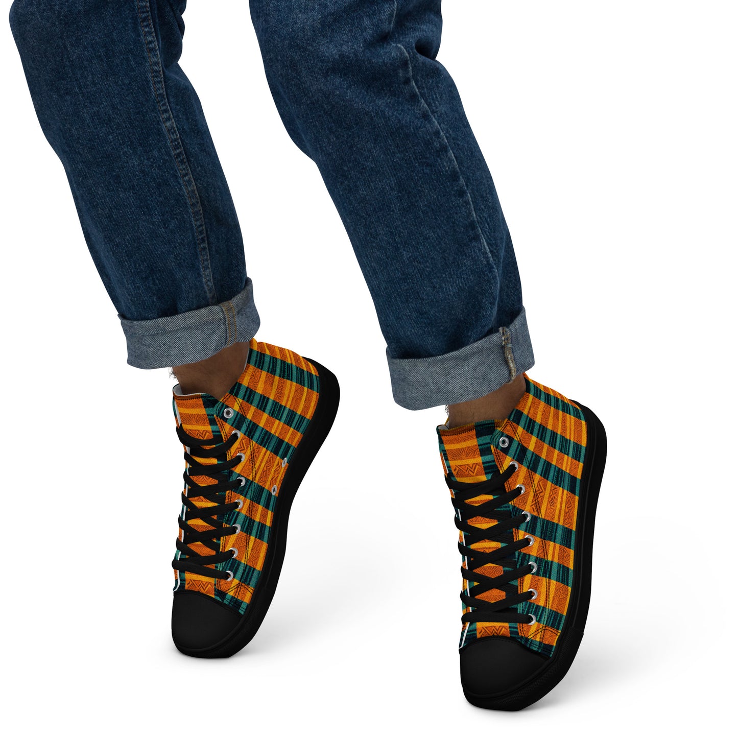 Teal & Tangerine Tapestry Men’s high top canvas shoes