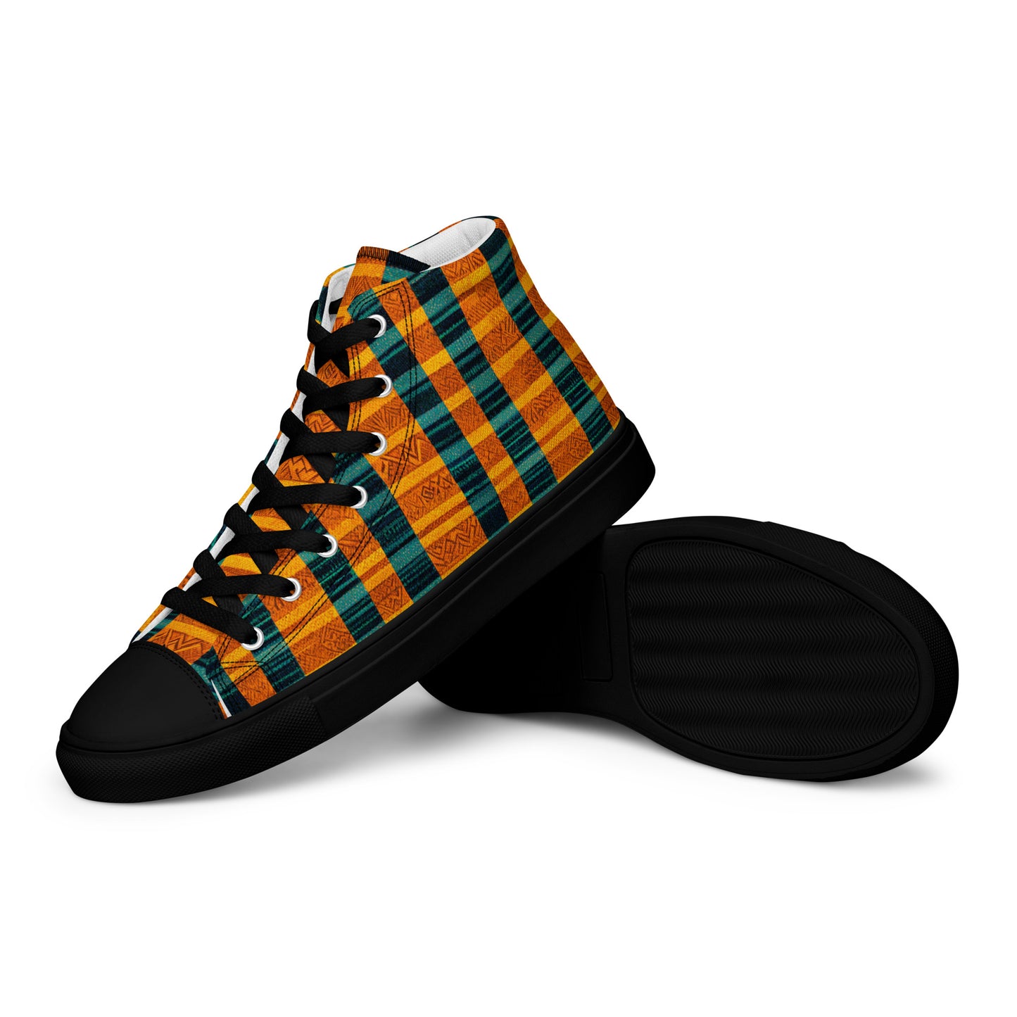 Teal & Tangerine Tapestry Men’s high top canvas shoes