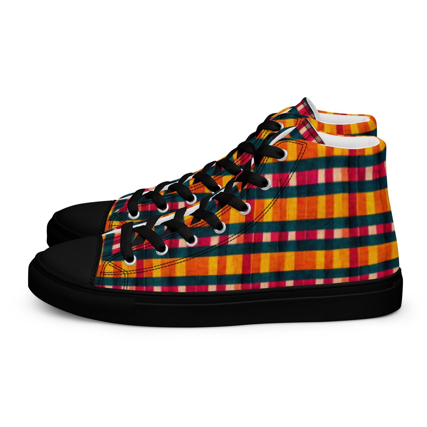 Tropical Fiesta Plaid Men’s high top canvas shoes