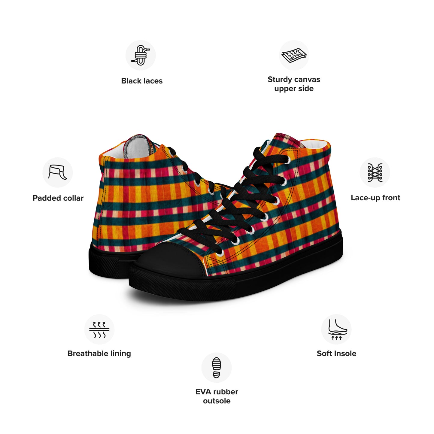 Tropical Fiesta Plaid Men’s high top canvas shoes